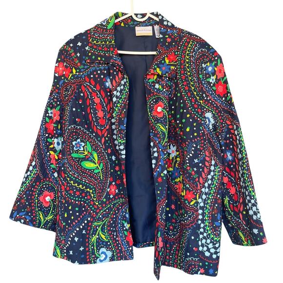 Alfred Dunner Jacket Womens 20W Blue Paisley Floral Blazer Lined Boho Statement - Picture 1 of 11